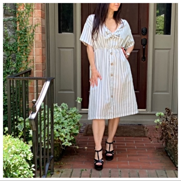 ✨PARIS✨Chic striped button down midi dress - Picture 4 of 8